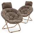 thumbnail image 1 of Monibloom Round Folding Faux Fur Saucer Chair w/ Removable Headrest, Comfy Moon Chair, Metal Frame, for Adults Indoor Use (Light Brown, Set of 2), 1 of 10