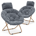 thumbnail image 1 of Monibloom Round Folding Faux Fur Saucer Chair w/ Removable Headrest, Comfy Moon Chair, Metal Frame, for Adults Indoor Use (Gray, Set of 2), 1 of 10