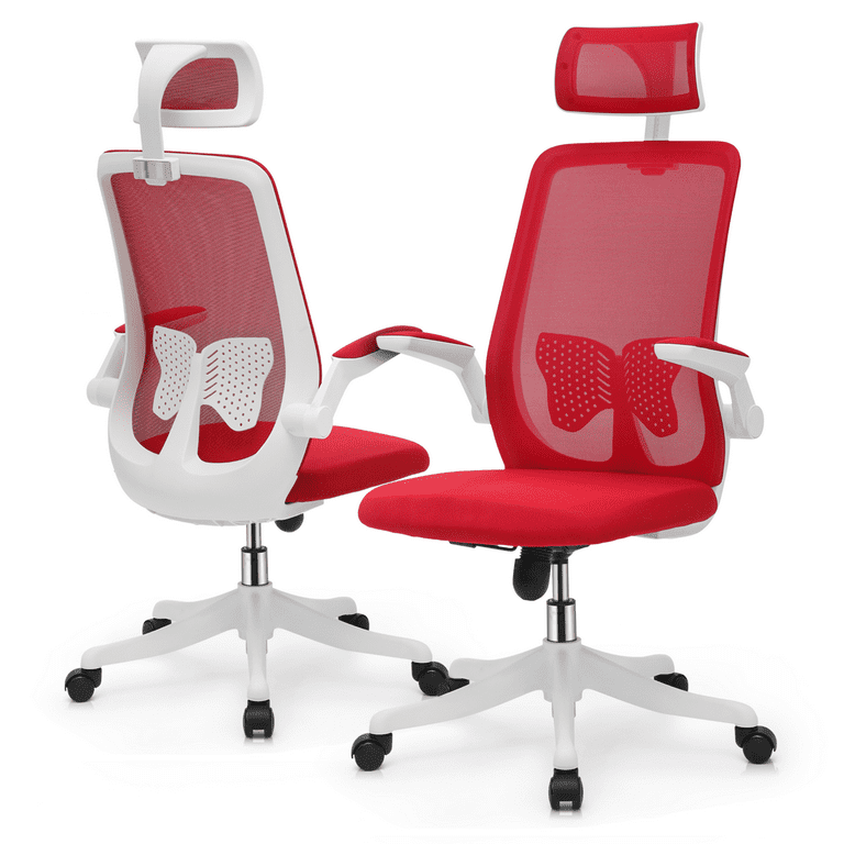 MoNiBloom Set of 2 Swivel Office Chair Ergonomic Adjustable High Back Reception Seat with Headrest Lumbar Support Red