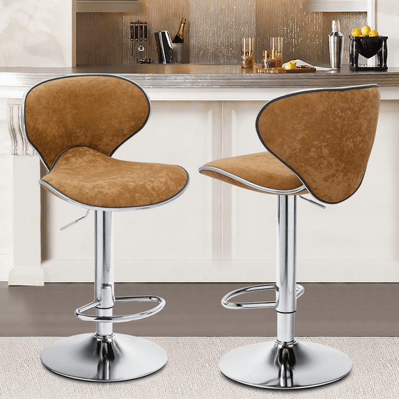 MoNiBloom Set of 2 Velvet Adjustable Height Lift Bar Stools wit Curved Seat, Swivel Barstools Kitchen Counter Height Chairs, Cinnamon