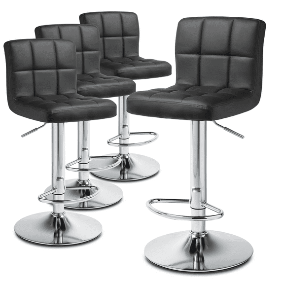 MoNiBloom Set of 4 Faux Leather Adjustable Swivel Bar Stools with Square Back, Kitchen Counter Height Barstools Dining Chairs, Black