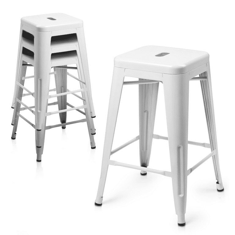 MoNiBloom Set of 4 Metal Bar Stools 24.5 Inch Stackable Counter