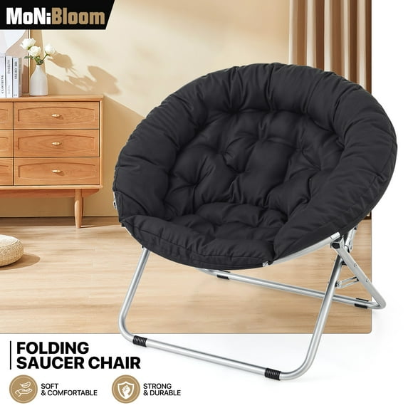 MoNiBloom Single Folding Cozy Chair, 600D Oxford Saucer Chair for Bedroom Living Room, Foldable Lounge Chair,Black