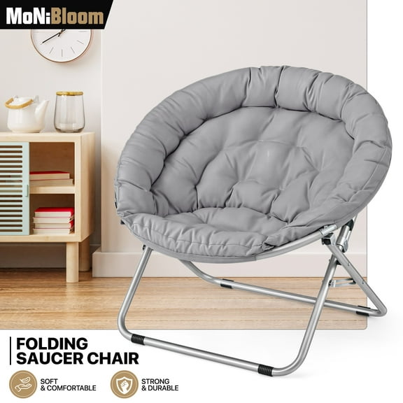 MoNiBloom Single Folding Cozy Chair, 600D Oxford Saucer Chair for Bedroom Living Room, Foldable Lounge Chair,Gray
