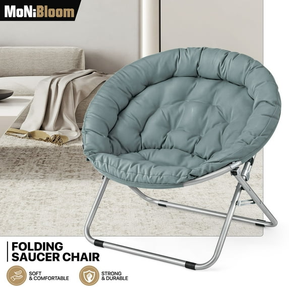 MoNiBloom Single Folding Cozy Chair, 600D Oxford Saucer Chair for Bedroom Living Room, Foldable Lounge Chair,Teal Blue