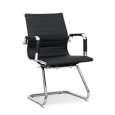 MoNiBloom Sled Base Guest Office Chair for Reception, Mid Back PU Leather Seat, Conference Seat, Black