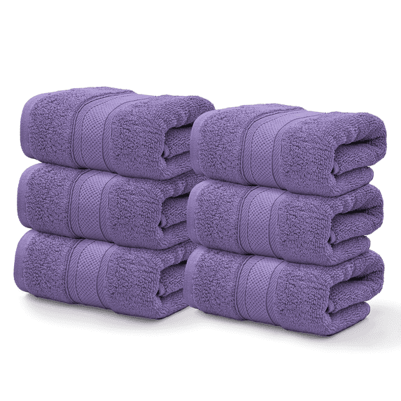 MoNiBloom Solid Hand Towels Set of 6, 100% Cotton Soft Absorbent Hand Towel for Bathroom Clearance Bath Fitness Gym Shower Hotel Spa, 16x28 Inch, Light Purple