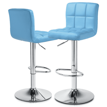 MoNiBloom Square Swivel Bar Stool Lift Pub Chair, Counter Height Chair Faux Leather with Backrest for Kitchen, Blue