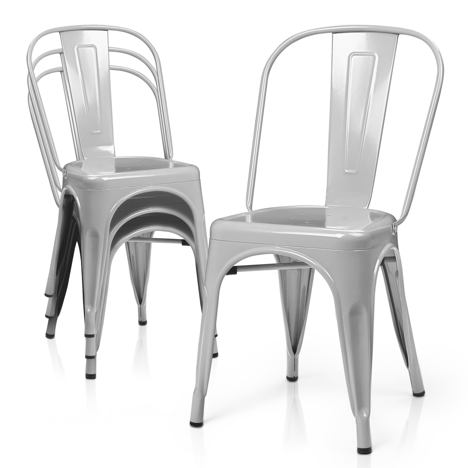 Gray Stackable Metal Dining Chairs Set of 4 with High Backrest