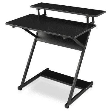 MoNiBloom Standing Modern Computer Desk, Portable Laptop Table with Monitor Storage Shelf & Host Rack for Home Office, Black