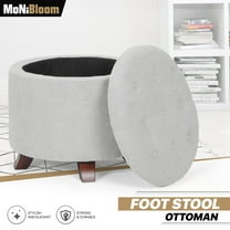 MoNiBloom Storage Ottoman with Padded Seat, Modern Cotton-linen Footrest, Round Seat Stool, for Entryway Living Room, Light Gray