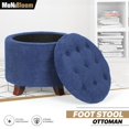 thumbnail image 1 of MoNiBloom Storage Ottoman with Padded Seat, Modern Cotton-linen Footrest, Round Seat Stool, for Entryway Living Room, Navy Blue, 1 of 8