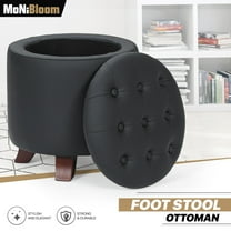 MoNiBloom Storage Ottoman with Padded Seat, Modern PU Leather Footrest, Round Seat Stool, Black