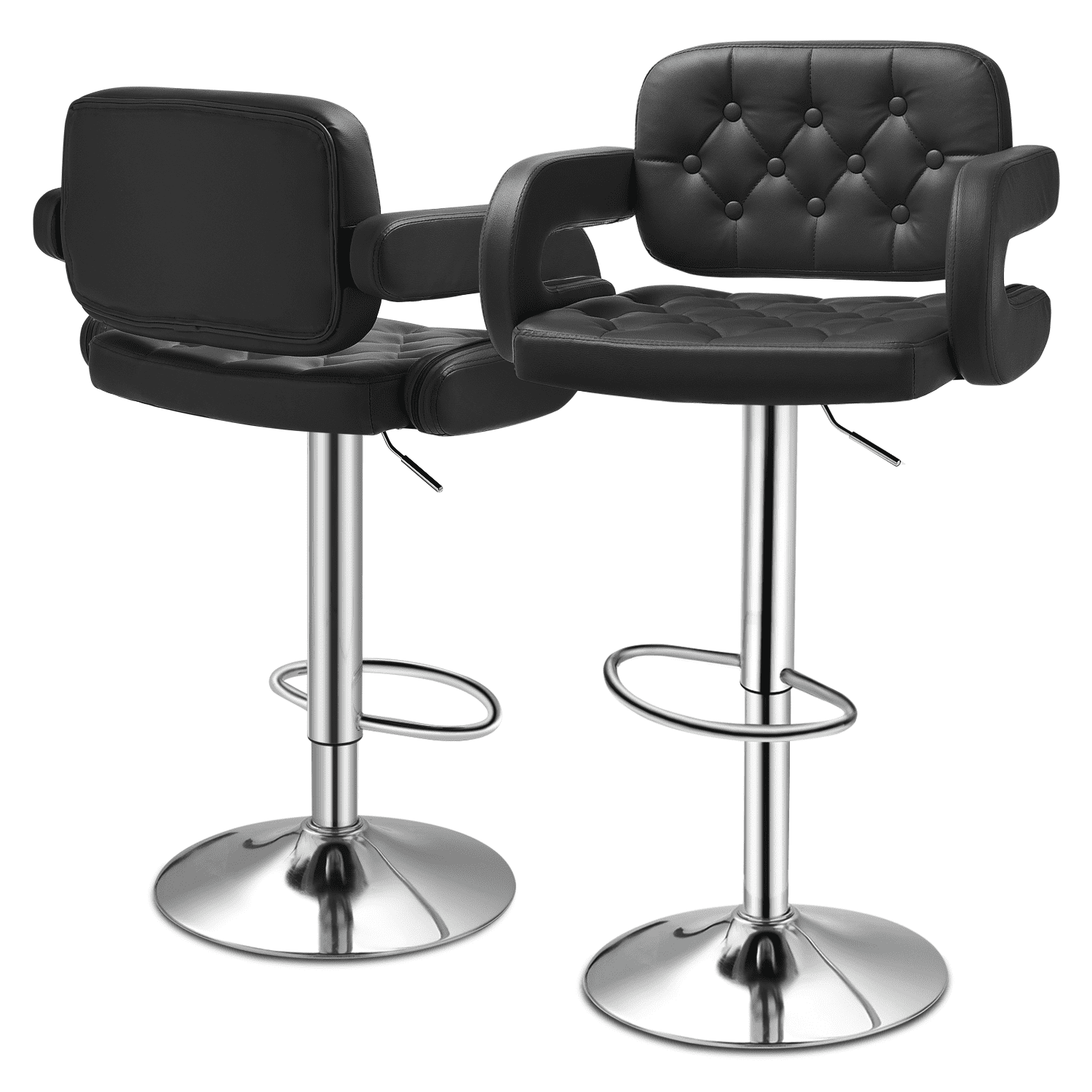 Black Faux Leather Adjustable Swivel Bar Stools with Pedestal Base, Set of 2