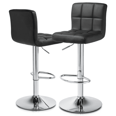 MoNiBloom Swivel Bar Stool Set of 2, Square Leather Adjustable Height Bar Stool Lift Pub Chair for Kitchen, Black