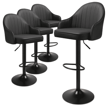 MoNiBloom Swivel Bar Stool Set of 4, Counter Height Barstools, Faux Leather Adjustable Chair with Backrest, for Kitchen, Black