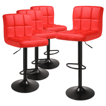MoNiBloom Swivel Bar Stool Set of 4, Counter Height Chair Modern Kitchen Dinner Faux Leather Barstools, for Dining Room, Red