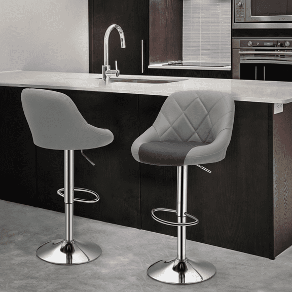 MoNiBloom Swivel Bar Stools Set of 2, Height Adjustable Bar Chairs with Footrest， Faux Leather Kitchen Counter Stools Dining Chairs, Grey/Black