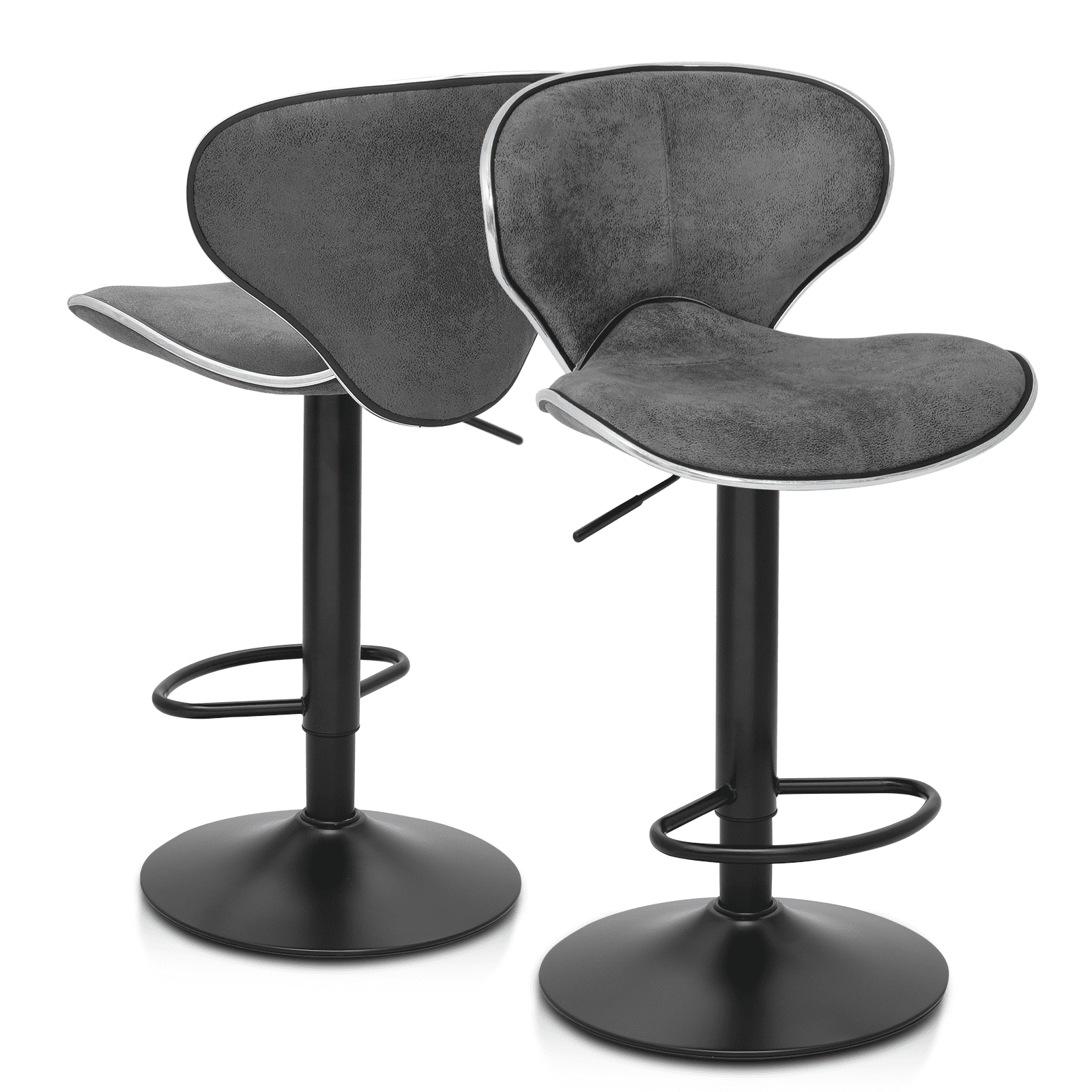Gray Adjustable Swivel Metal Bar Stools with Backrest, Set of 2