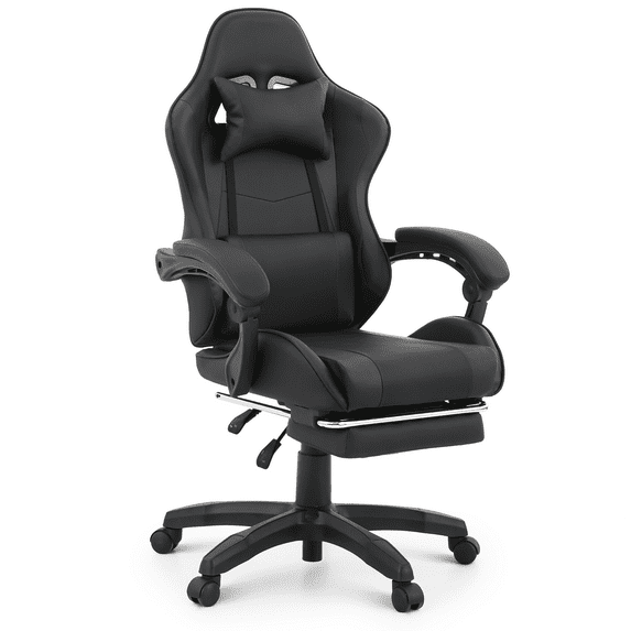 MoNiBloom Swivel Gaming Chair, Ergonomic PC Computer Seat with Headrest & Footrest and Lumbar Support for Office, Carbon Fiber Black
