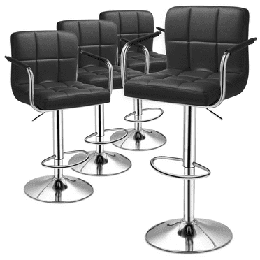MoNiBloom Swivel Modern Bar Stool Set of 4, Adjustable Counter Height Barstools Faux Leather with Backrest and Armrest, Black