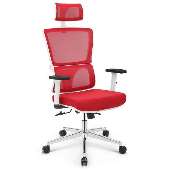 MoNiBloom Swivel Office Chair, Adjustable High Back Reception Seat with Lumbar Support Headrest & Armrest for office, Red