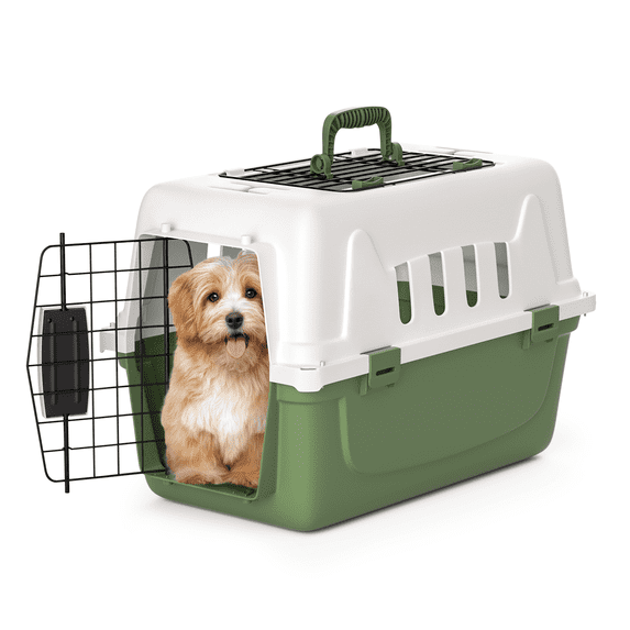 MoNiBloom 18" Pet Travel Carrier, Portable Dog Travel Kennel Handbag Cage Transport Box with Handle and 2 Doors, Airline Approved, White/Forest Green