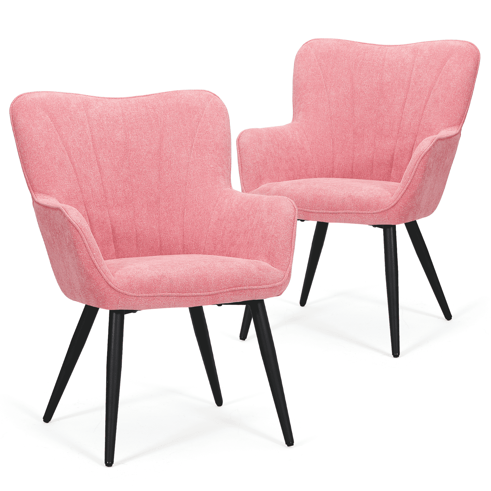 MoNiBloom Upholstered Accent Chair Set of 2, Armchair with Metal Leg, Shell Shape Cotton-linen Single Sofa Chair, for Living Room Bedroom, Soft Pink