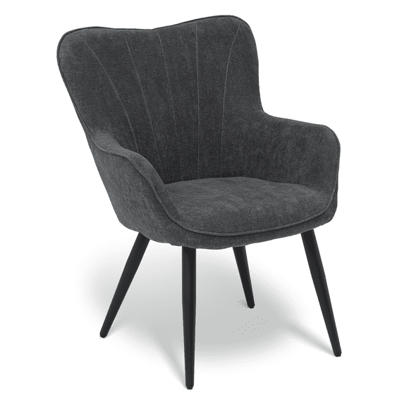 MoNiBloom Upholstered Armchair, Accent Chair with Metal Leg, Shell Shape Cotton-linen Single Sofa Chair, for Living Room Bedroom, Lava Gray
