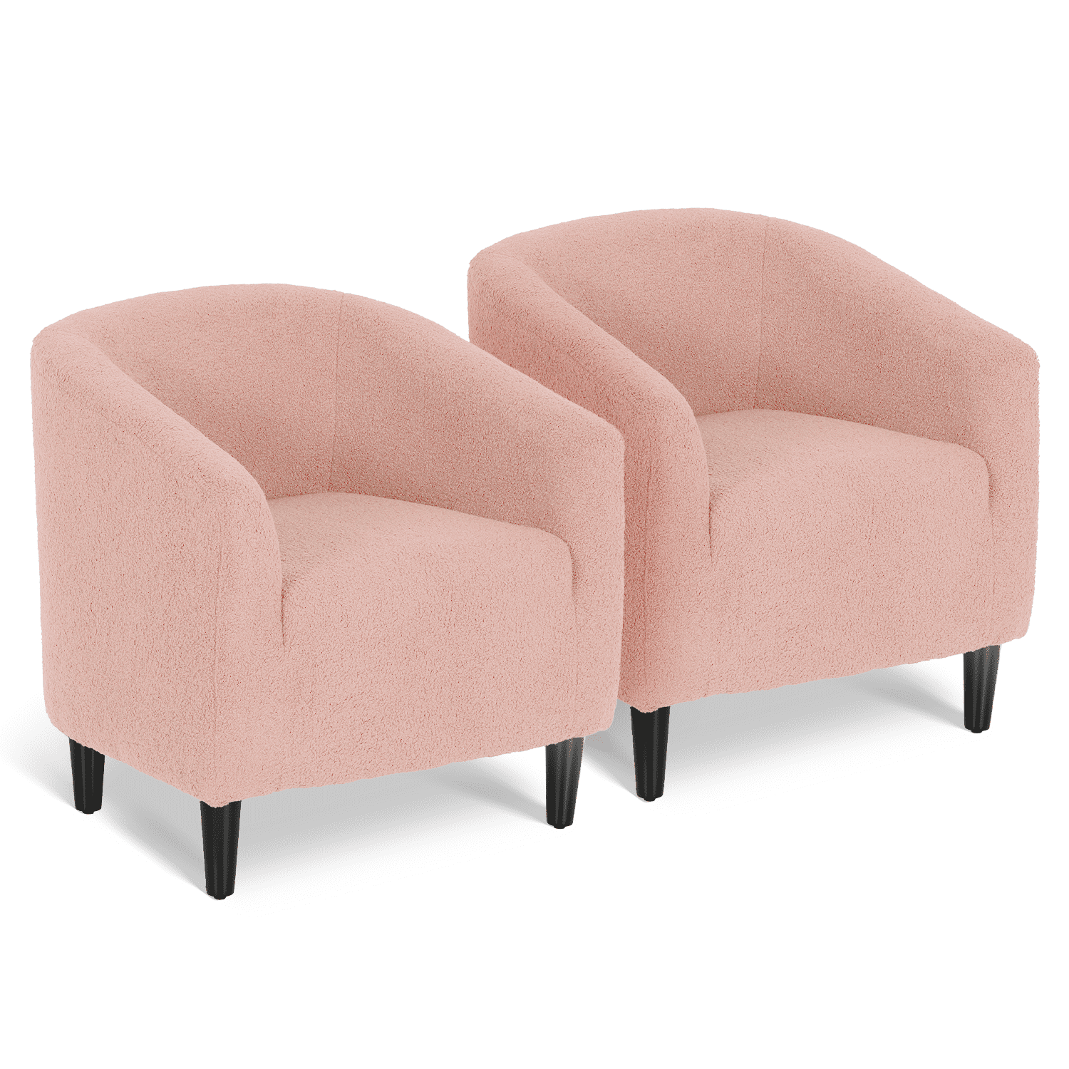MoNiBloom Upholstered Chairs Accent Barrel Chair Set of 2, Sherpa Fabric Single Sofa Chair with Soft Padded Armrest, for Living Room Office Bedroom, Soft Pink