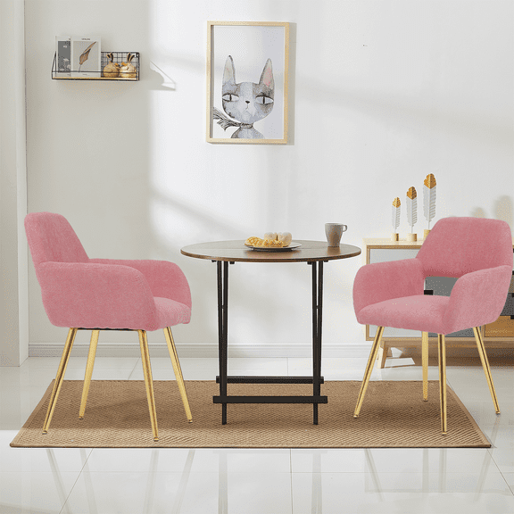 MoNiBloom Upholstered Dining Chairs Set of 2, Kitchen Chairs with Metal Legs, Modern Fabric Small Accent Arm Chairs, for Living Dining Room, Pink