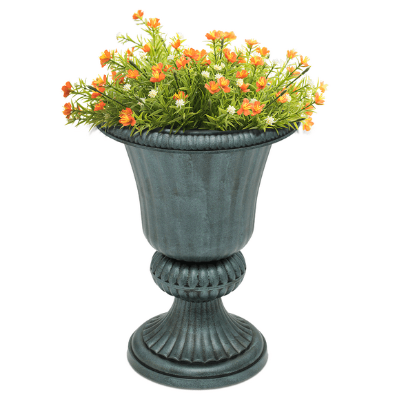 MoNiBloom 20" Plastic Urn Planter Vase for Outdoor Indoor Plants Garden Patio Vintage Decorative Pedestal Roman Flower Pot Decoration Retro Home Front Porch Door Decor (Dark Green)