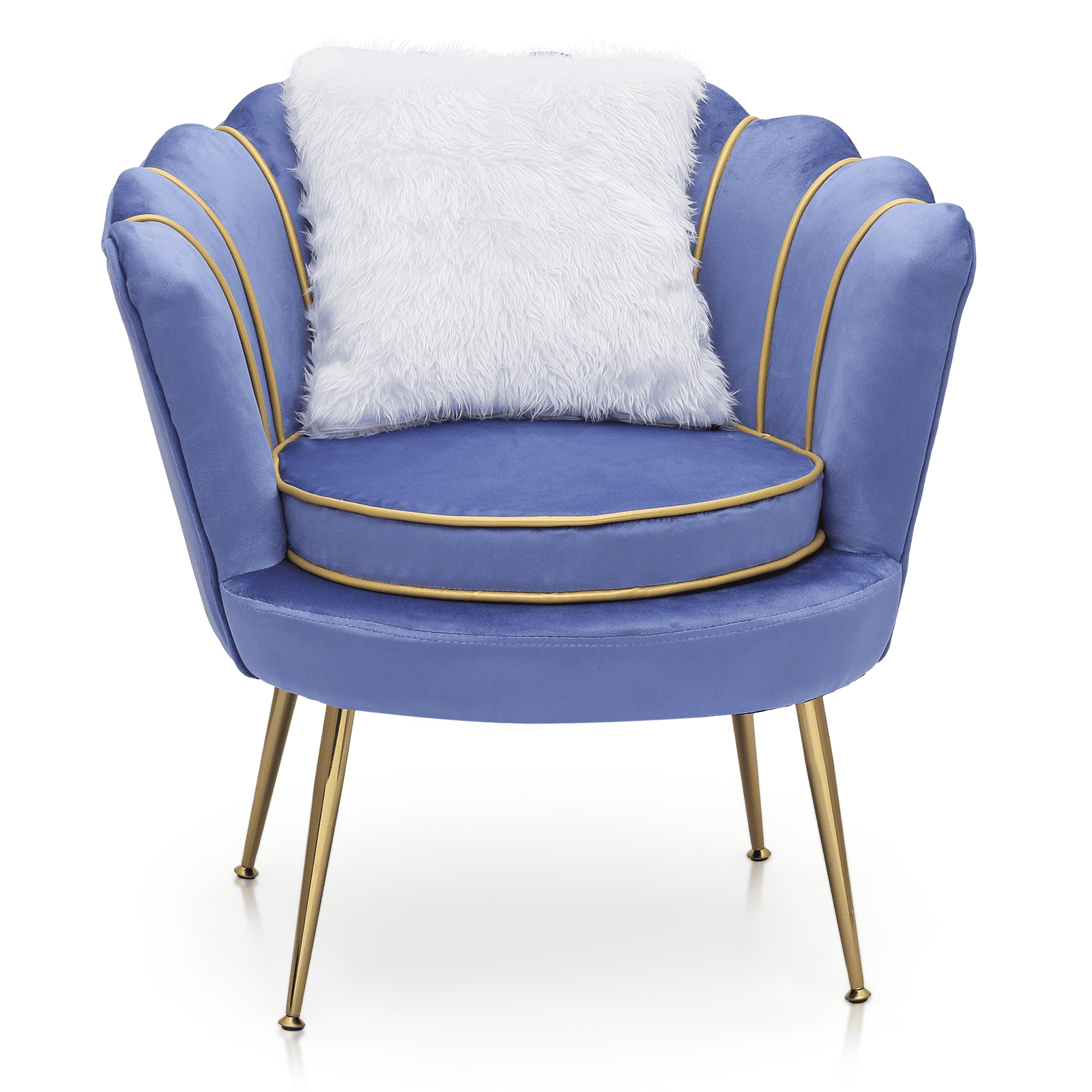 Purple Blue Velvet Shell Accent Chair with Gold Metal Legs