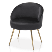 MoNiBloom Velvet Accent Chair, Modern Upholstered Single Sofa Side Chair, Comfy Barrel Club Living Room Armchair with Golden Metal Legs for Bedroom Reading Room Office, Black