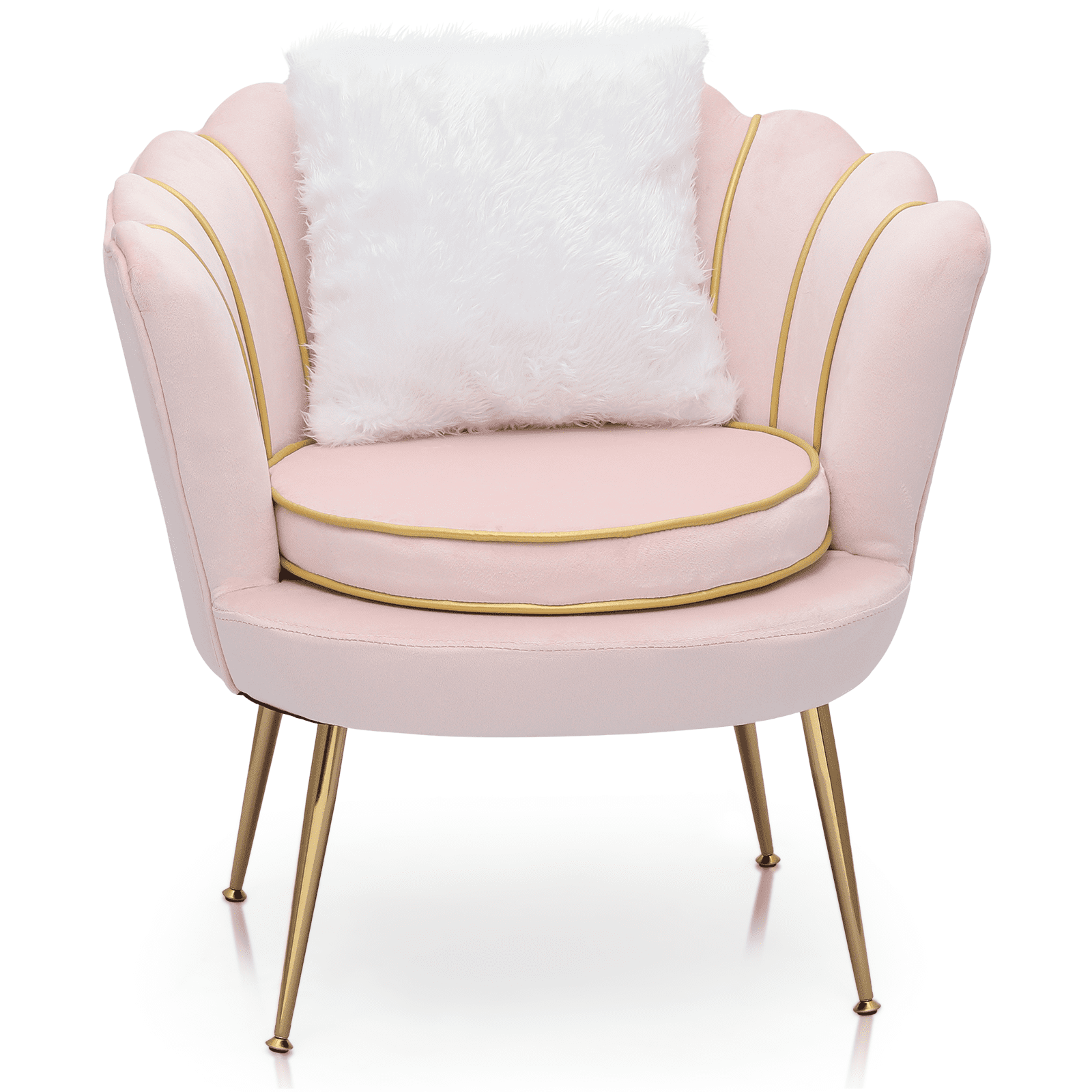MoNiBloom Velvet Accent Chair with Pillow, Upholstered Single Sofa Side Chair with Padded Seat for Living Room, Golden Metal Legs Armchair, Light Pink