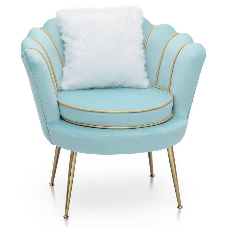 MoNiBloom Velvet Tufted Accent Chair with Pillow Upholstered Modern Single Sofa Side Chair with Padded Seat and Golden Metal Legs Living Room