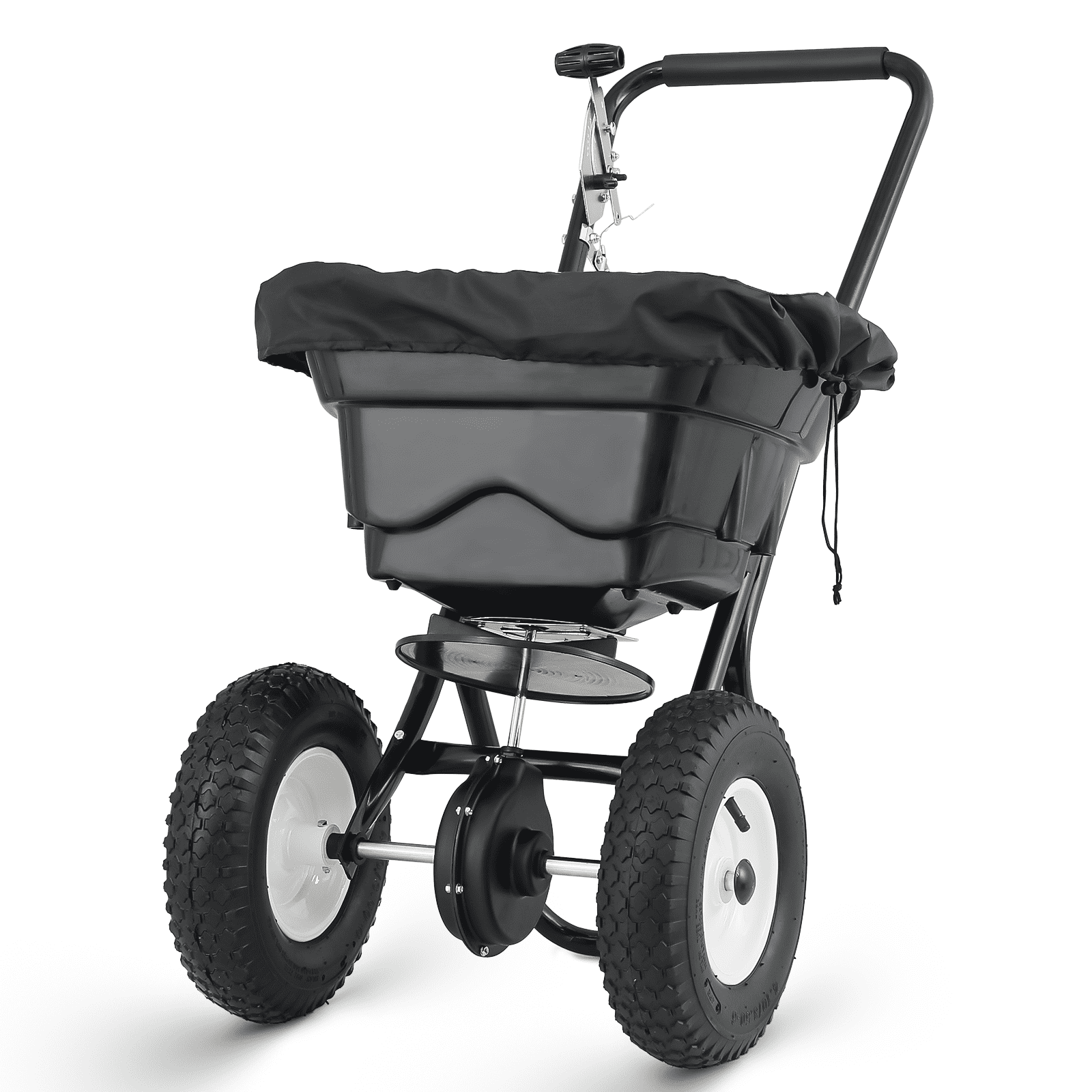 MoNiBloom Walk-Behind Seed Spreader, Broadcast Spreader for Spreading Fertilizer on Lawns Grass, Ice Melt on idewalks and Driveways, 80lb Capacity, Black