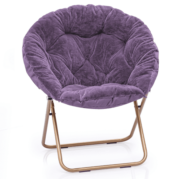 MoNiBloom X-Large Faux Fur Saucer Chair, Folding Accent Chair, Moon Chair with Padded Seat and Metal Frame for Bedroom Dorm Living Room, Purple