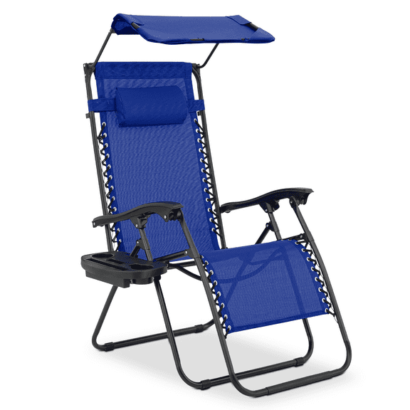 MoNiBloom Zero Gravity Chairs, Folding Outdoor Patio Beach Recliner with Canopy Shade & Headrest, Blue
