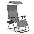 thumbnail image 1 of MoNiBloom Zero Gravity Chairs, Folding Outdoor Patio Beach Recliner with Canopy Shade & Headrest, Gray, 1 of 11