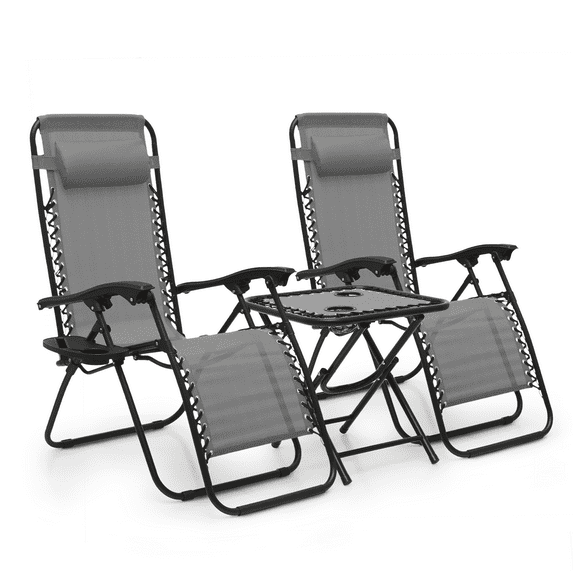 MoNiBloom 3 Pack Lounge Beach Chairs for Outside, Zero Gravity Camping Chairs with Side Table, Pillow and Tray, 330lbs Capacity, Grey