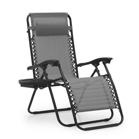 MoNiBloom Zero Gravity Lounge Chairs, Outdoor Patio Folding Beach Recliners with Headrest and Foot, Gray