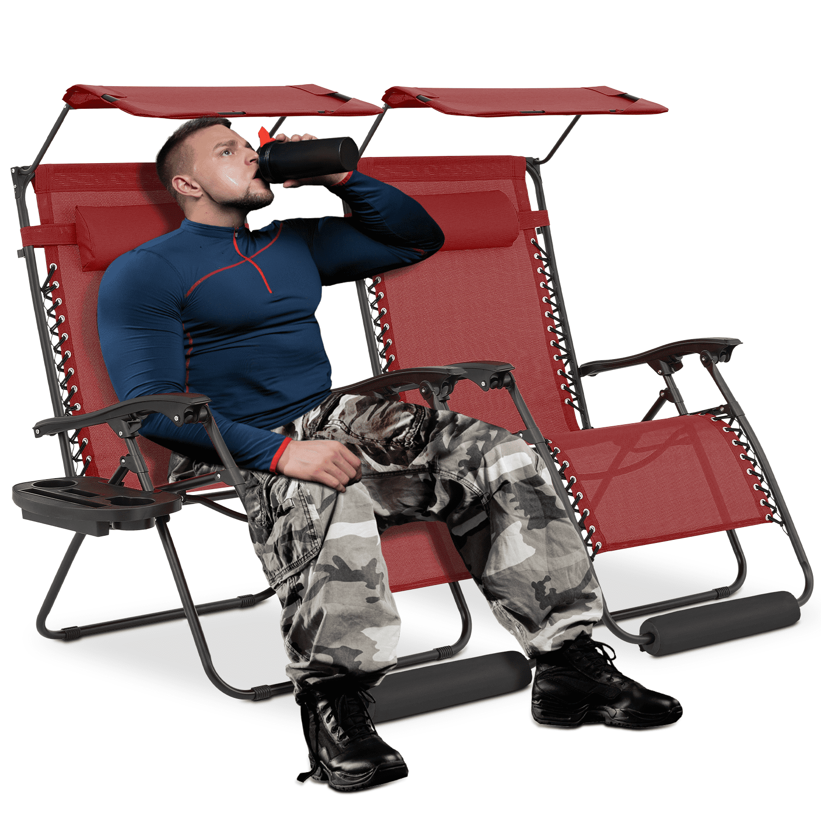 Maroon Zero Gravity Outdoor Lounger Set with Canopy Shade