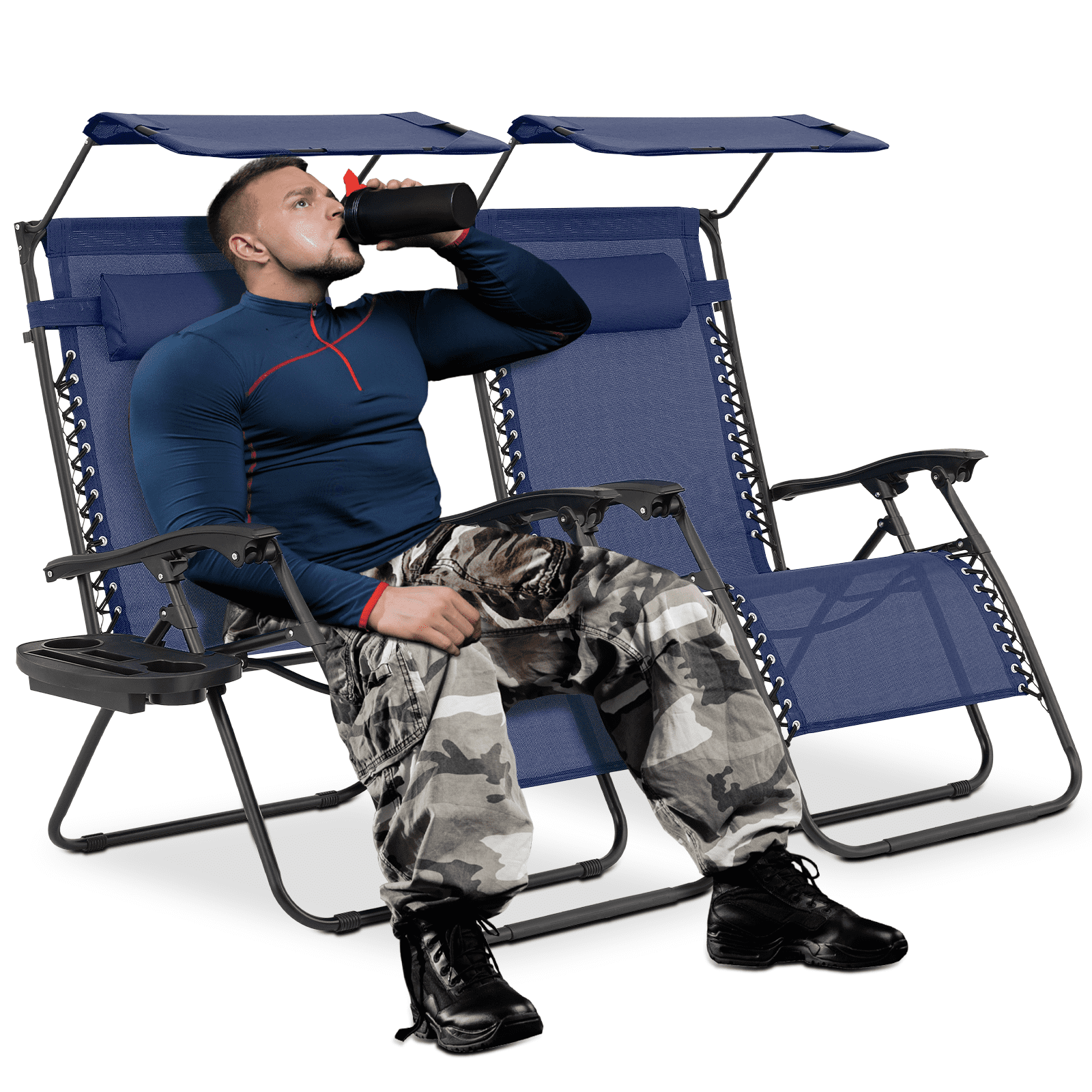 Navy Blue Powder Coated Outdoor Zero Gravity Lounger Set