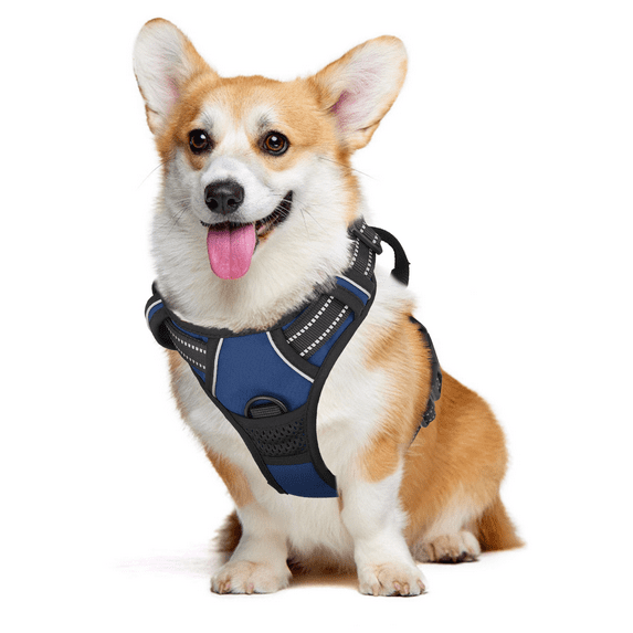 MoNiBloom No Pull Mesh Dog Harness for Medium Dogs, Reflective Vest Pet Harness with Control Handle, Navy Blue M