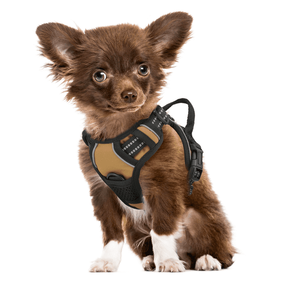 MoNiBloom No Pull Mesh Dog Harness for Small Dogs, Reflective Vest Pet Harness with Control Handle, Light Brown XS