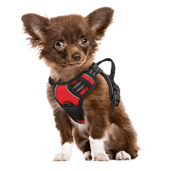 MoNiBloom No Pull Mesh Dog Harness for Small Dogs, Reflective Vest Pet Harness with Control Handle, Red XS