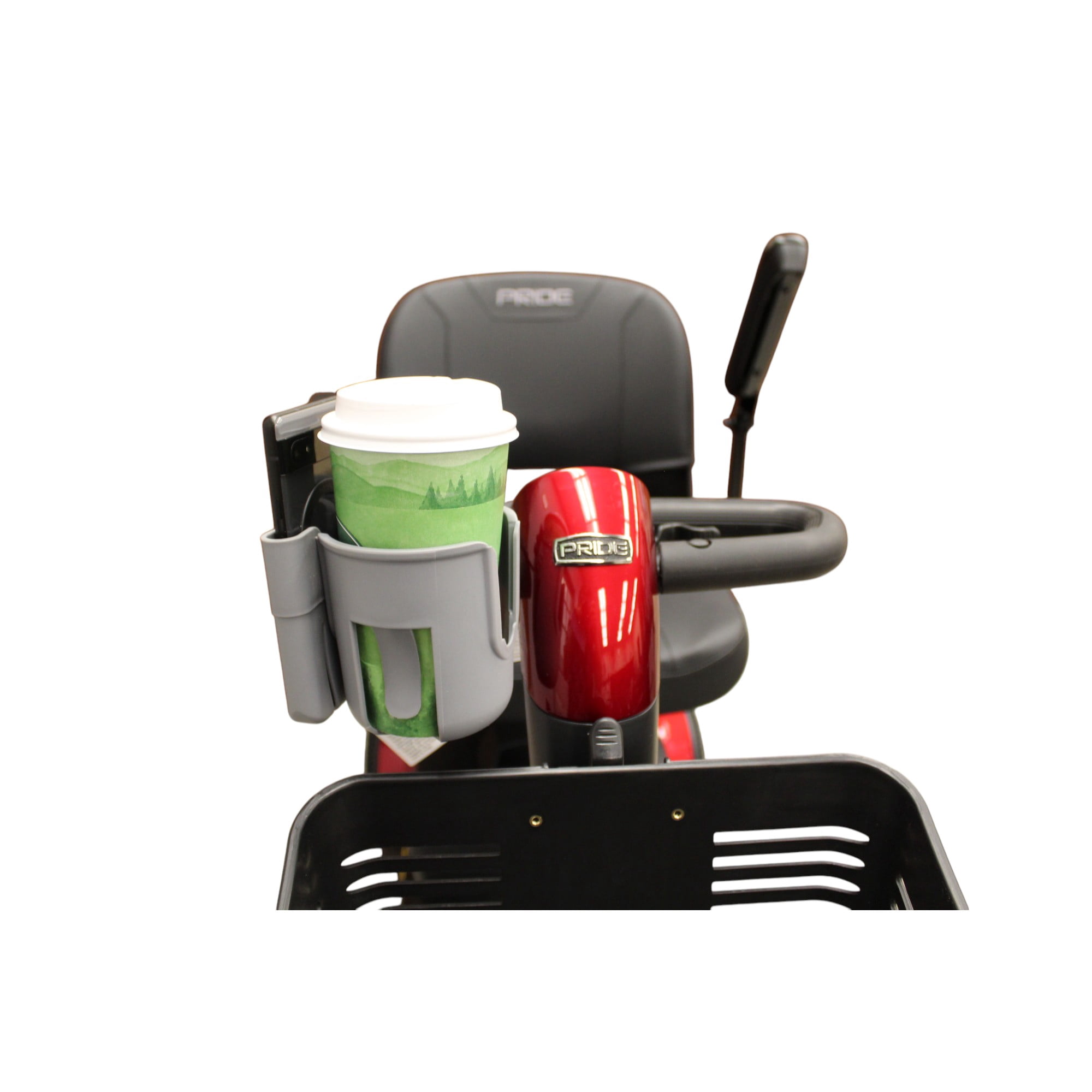 MoRollz Cup Holder Bottle Holder, Compatible with  Pride Mobility Scooters,Tiller Mounted, Assembled in USA, Black, SCH10-P