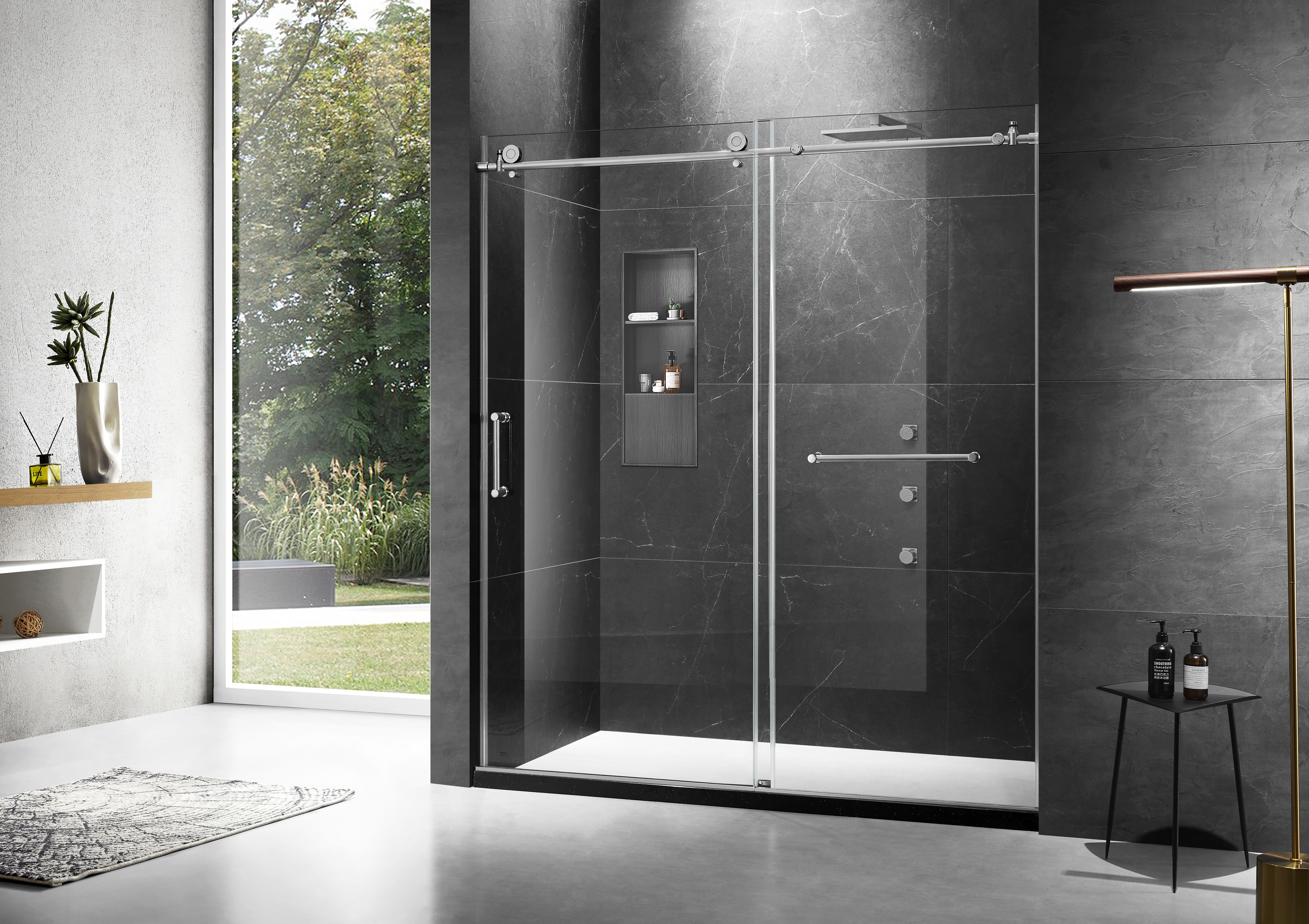 60.5'' Clear Tempered Glass Frameless Shower Door with Chrome Hardware