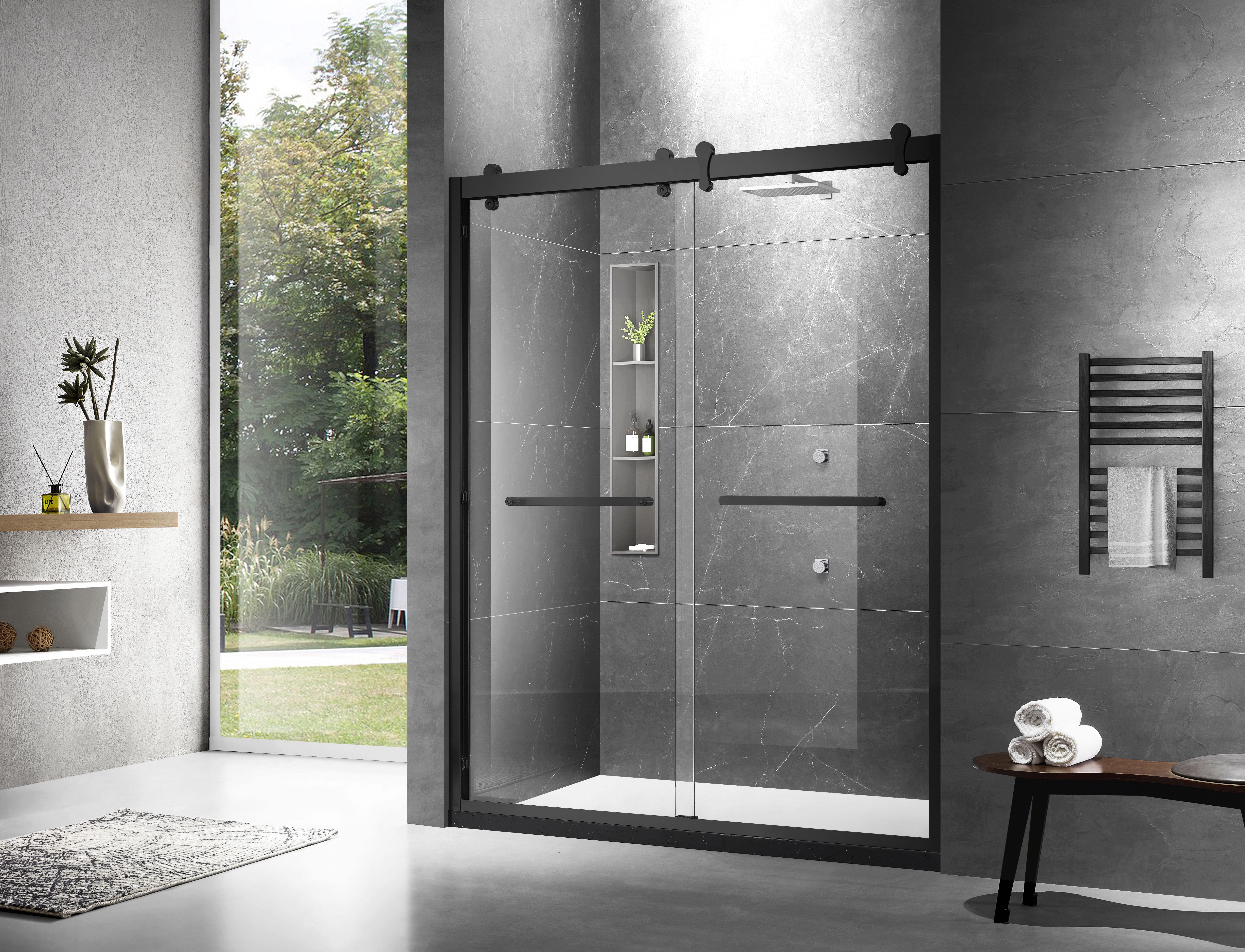 Matte Black Stainless Steel Framed Sliding Shower Door